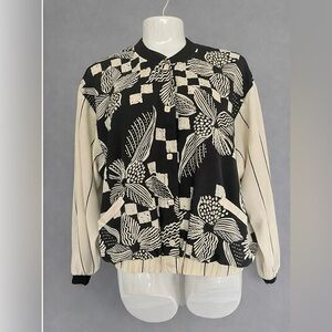 VTG black and cream‎ retro lightweight bomber floral